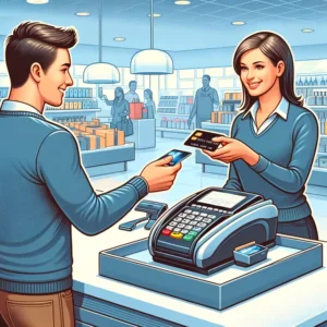 Here is the illustration depicting a credit card transaction in a retail environment.
