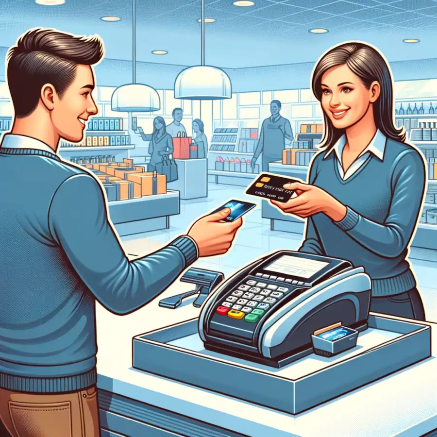 Here is the illustration depicting a credit card transaction in a retail environment.