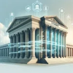 Here is the illustration depicting an Electronic Benefit Transfer, featuring an abstract building