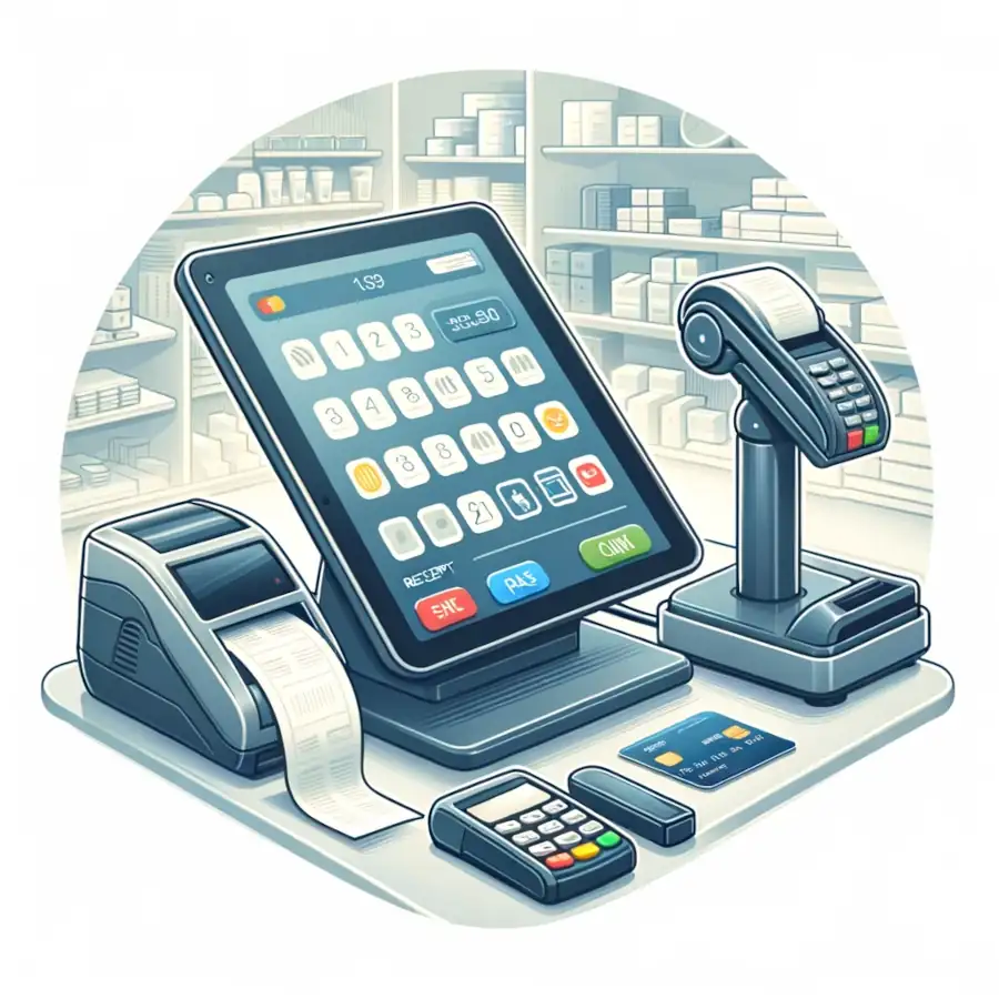 Here is an illustration of a modern Point of Sale (POS) system in a retail setting.