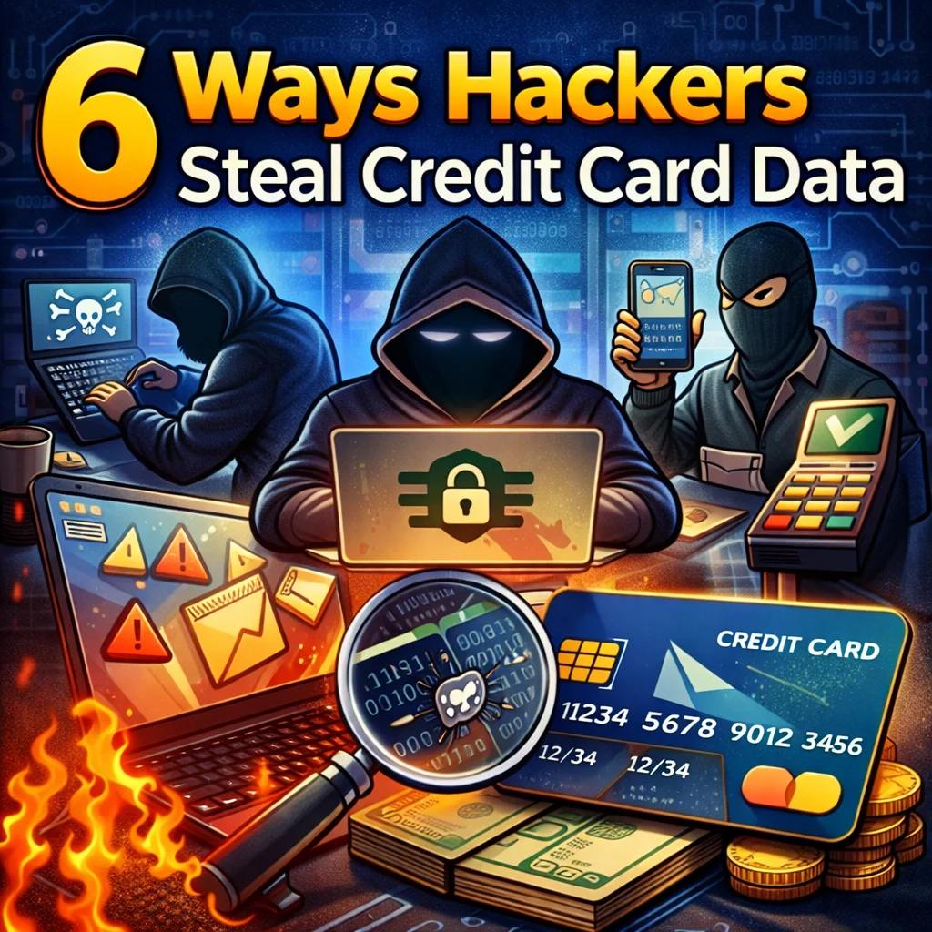 graphic depicting a criminal stealing credit card data