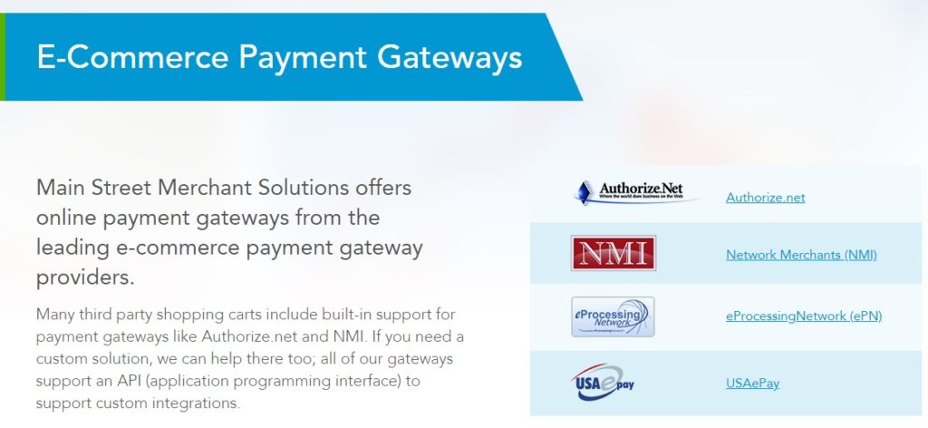 Main Street Merchant Solutions payment gateway