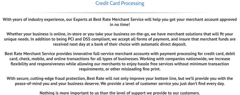Best Rate Merchant Service payment processing