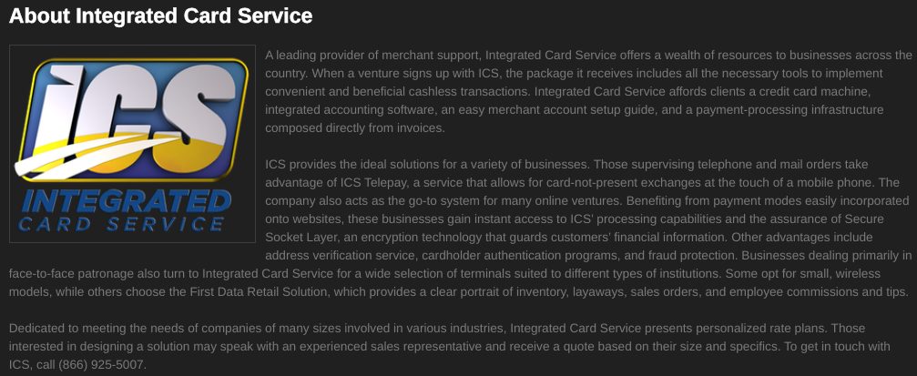 Integrated Card Service payment processing