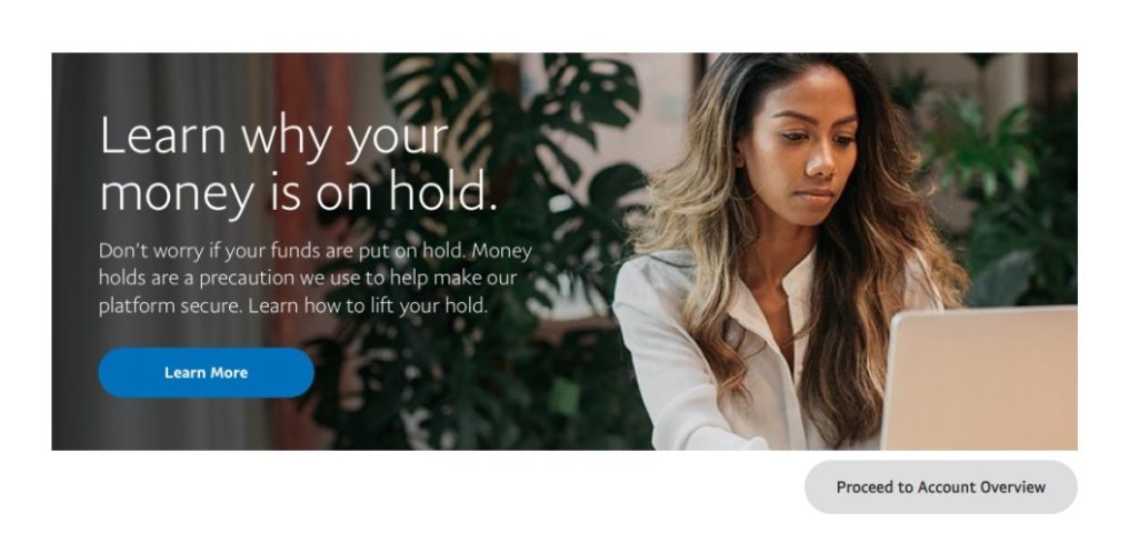 paypal fund holding policy screen capture