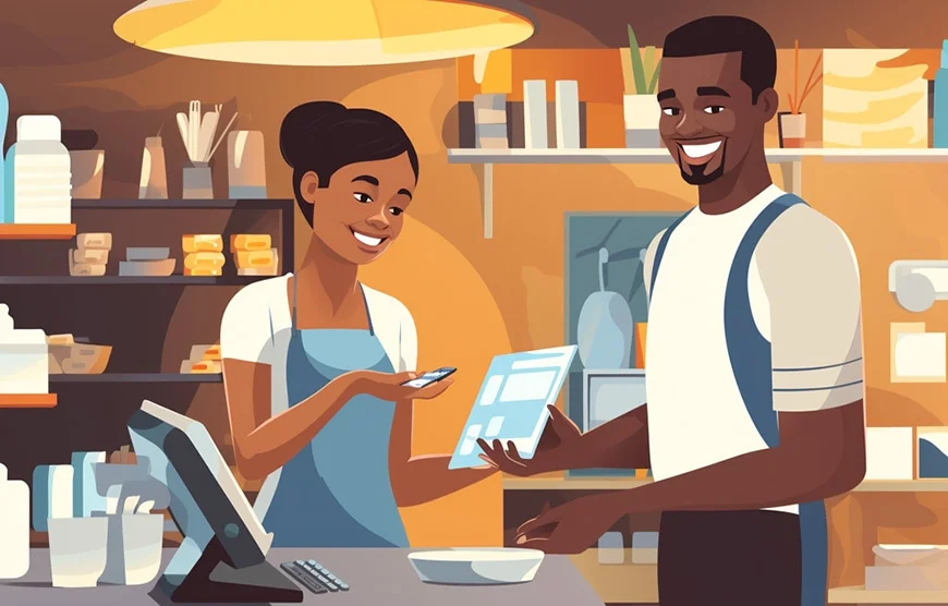 A business owner using a merchant account to accept in person payments