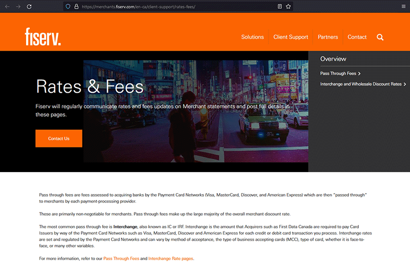 a screen capture from fiserv's website covering rates and fees