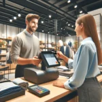 a business owner accepting a credit card payment at a retail store
