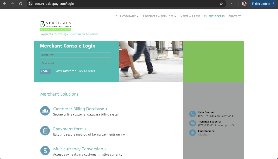 Screen Capture of Axia Homepage