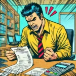 a depiction of an angry business owner looking at an expensive merchant account statement