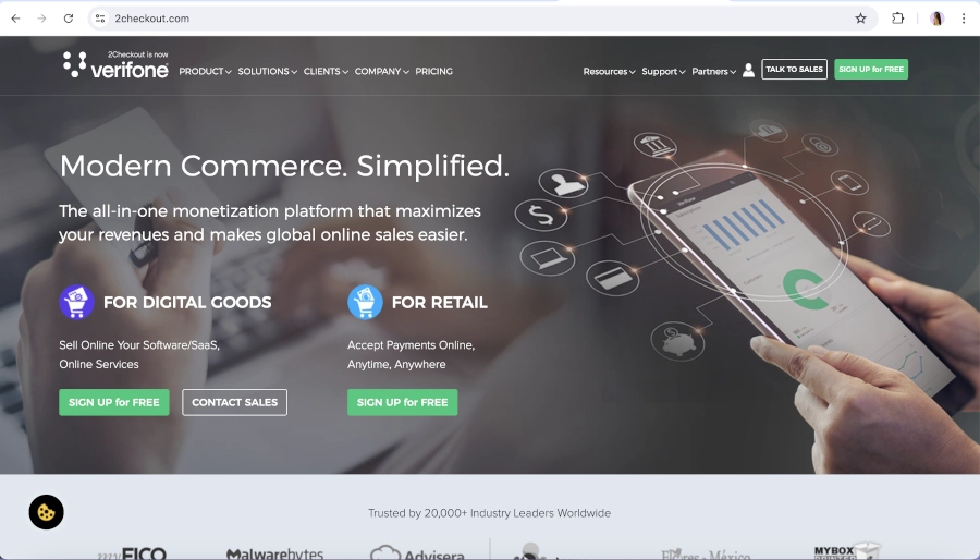 screen capture of the 2checkout homepage