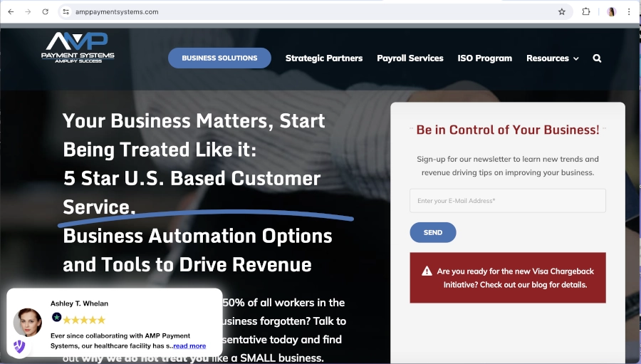 Screen Capture of AMP Payment Systems Homepage