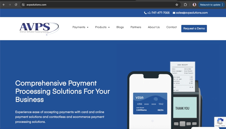 Screen Capture of American Verifications Processing Solutions Homepage