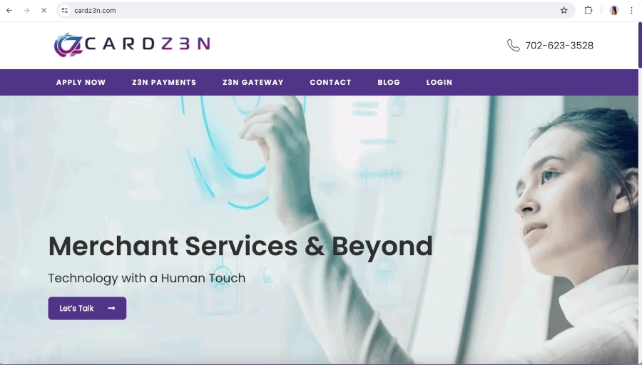 Screen Capture of CARDZ3N Homepage