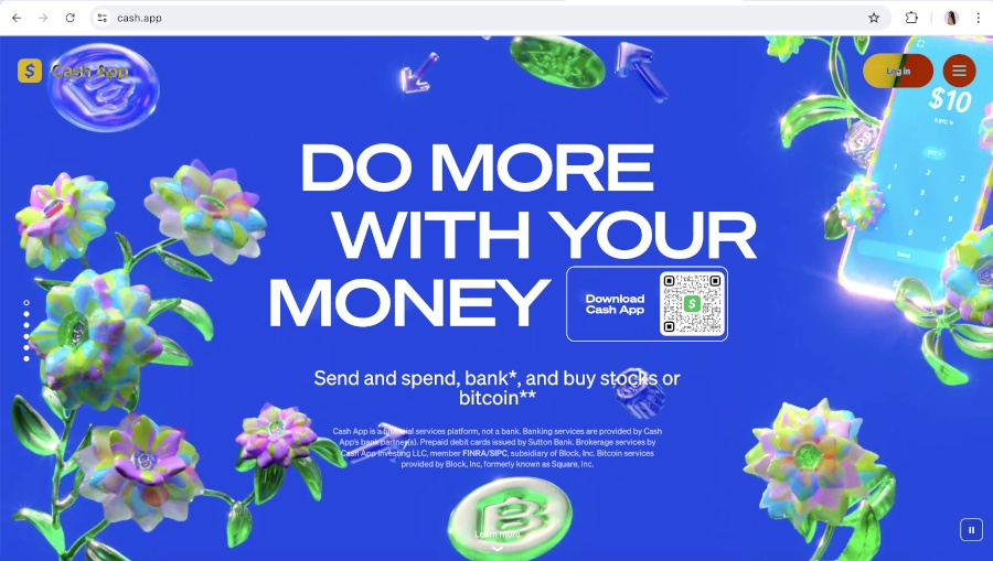 Screen Capture of Cash App Homepage