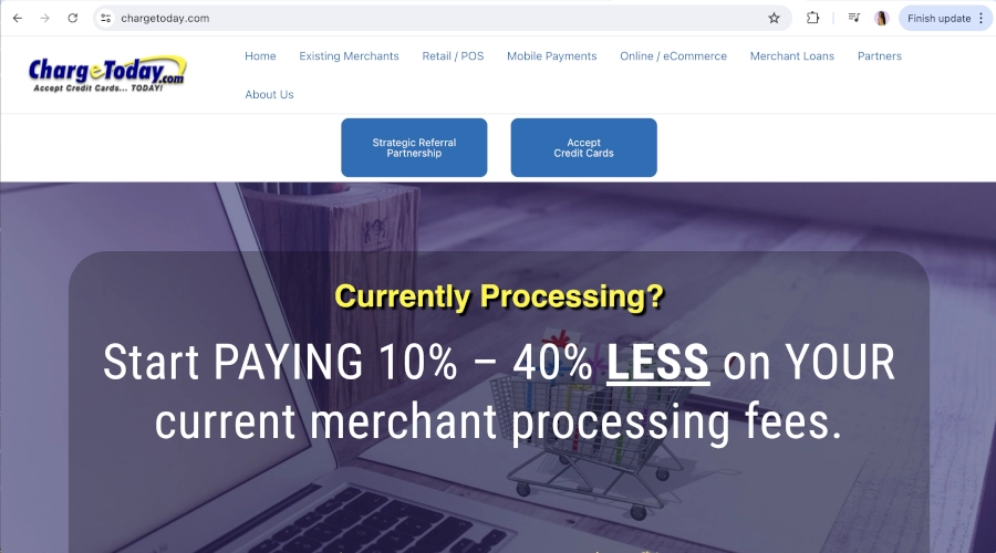 Screen Capture of ChargeToday Homepage