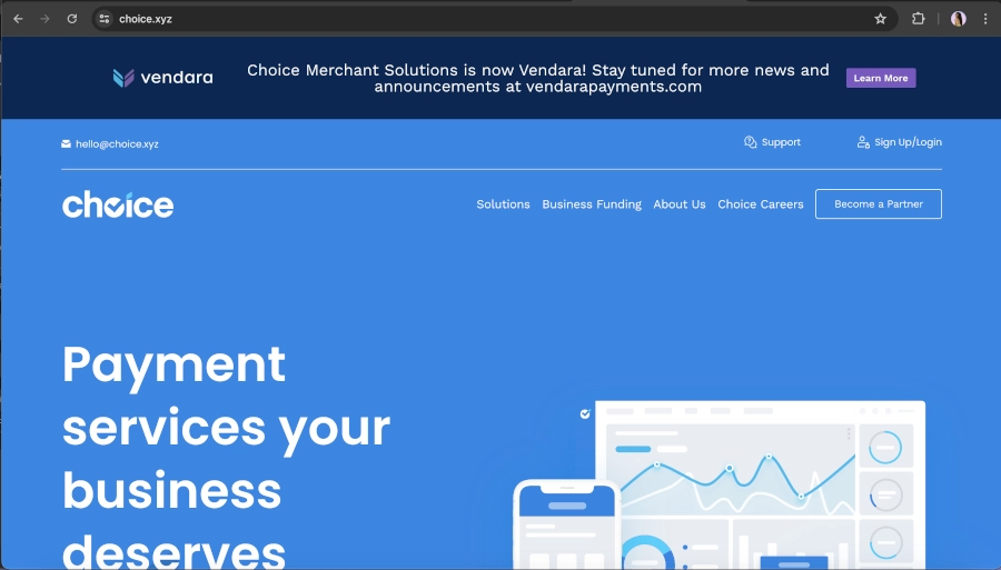 Screen Capture of Choice Merchant Solutions Homepage