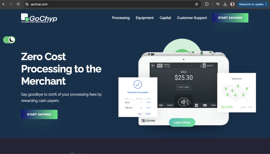 Screen Capture of GoChyp Homepage