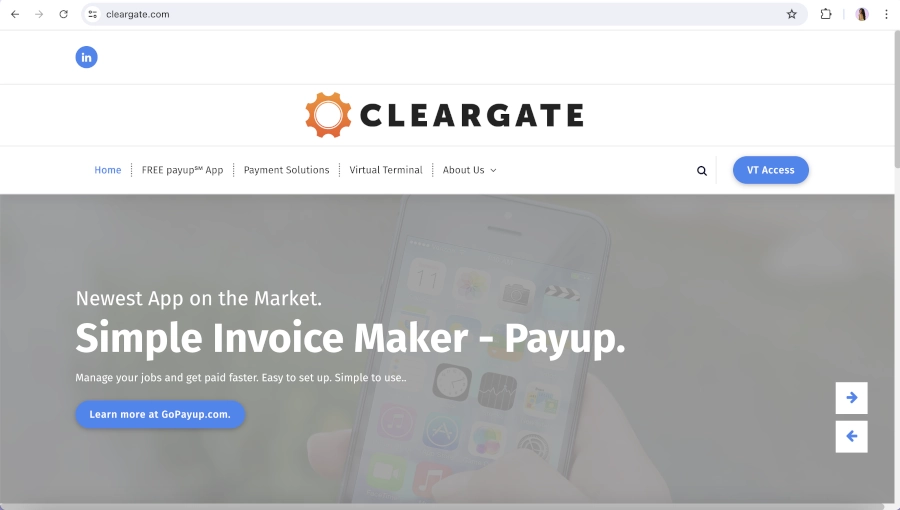 Screen Capture of ClearGate Homepage