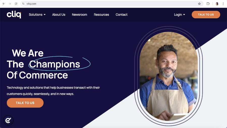 Screen Capture of Cliq Payment Services Homepage