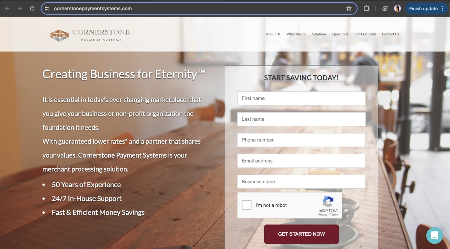 Screen Capture of Cornerstone Payment Homepage