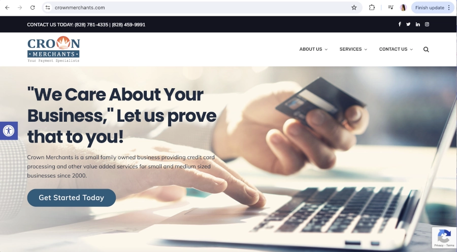 Screen Capture of Crown Merchants Homepage