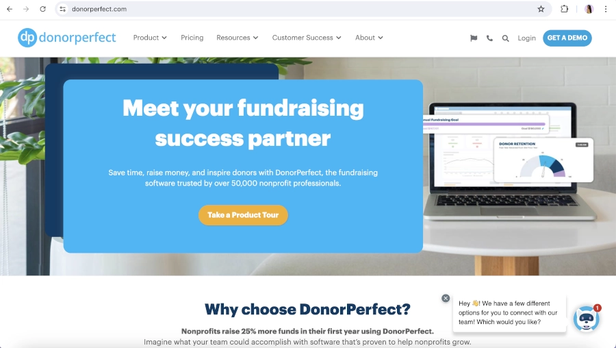 Screen Capture of DonorPerfect Homepage