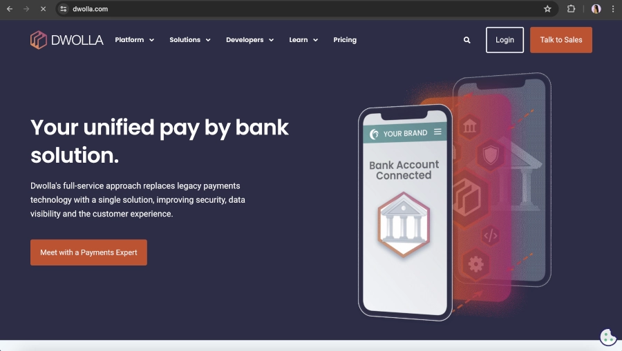 Screen Capture of Dwolla Homepage