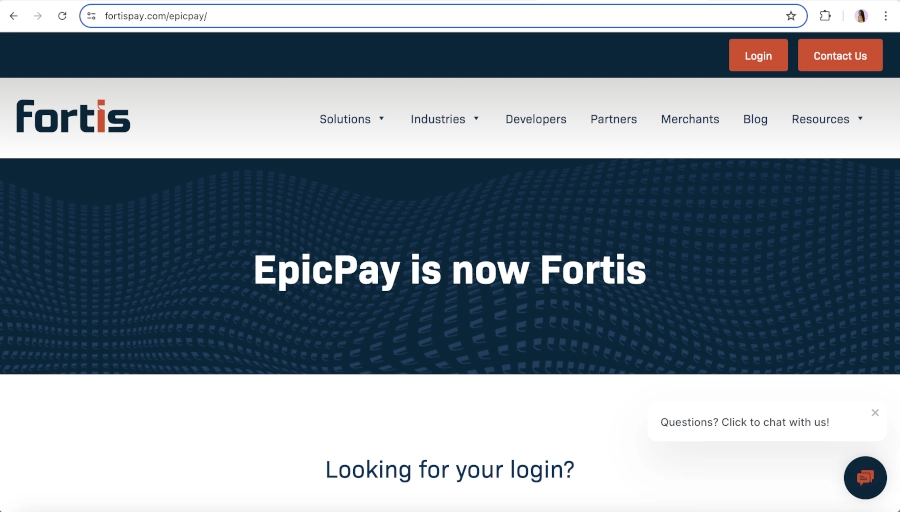 screen capture of the epicpay homepage