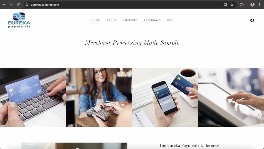 Screen Capture of Eureka Payments Homepage
