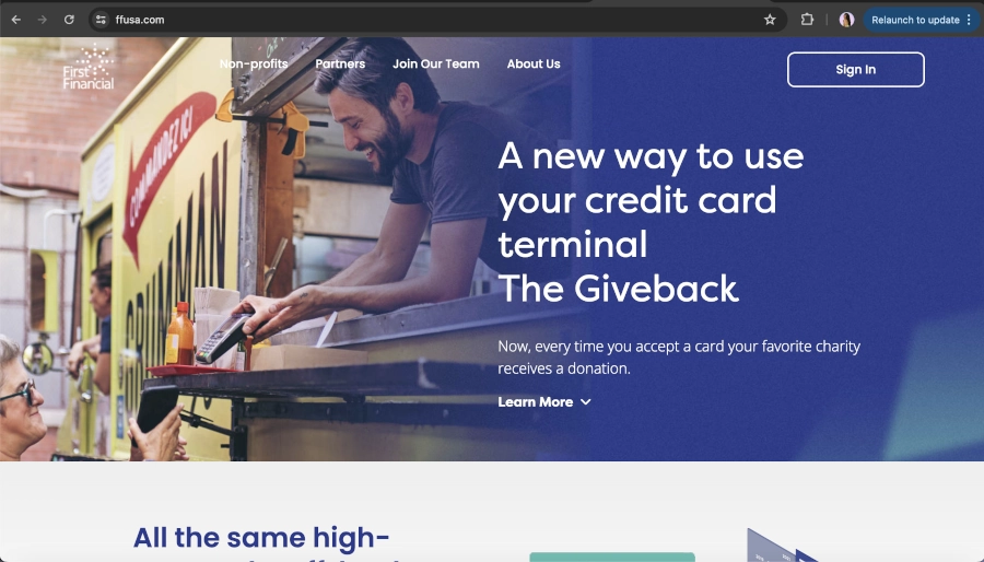 Screen Capture of First Financial Merchant Services Homepage