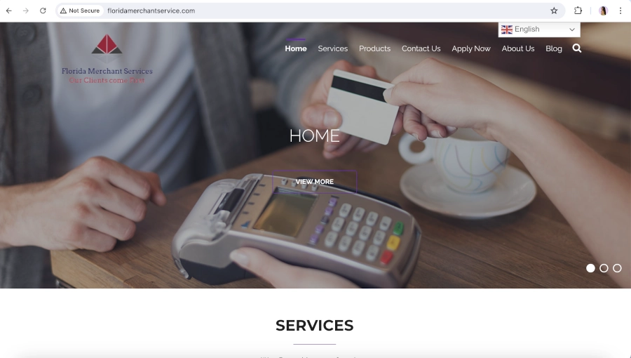 Screen Capture of Florida Merchant Services Homepage