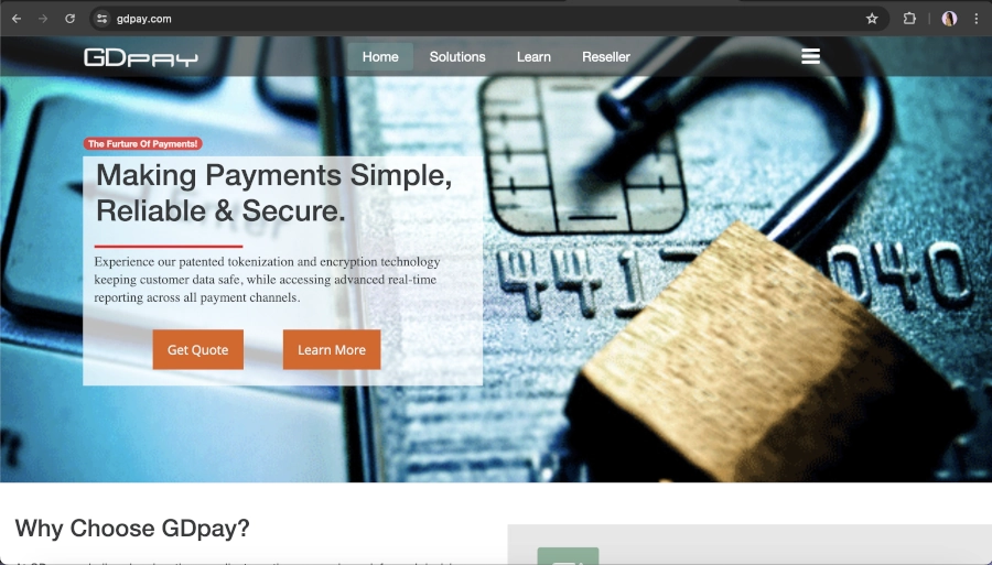 Screen Capture of GDpay Homepage