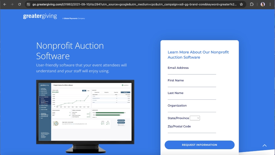 Screen Capture of Greater Giving Homepage