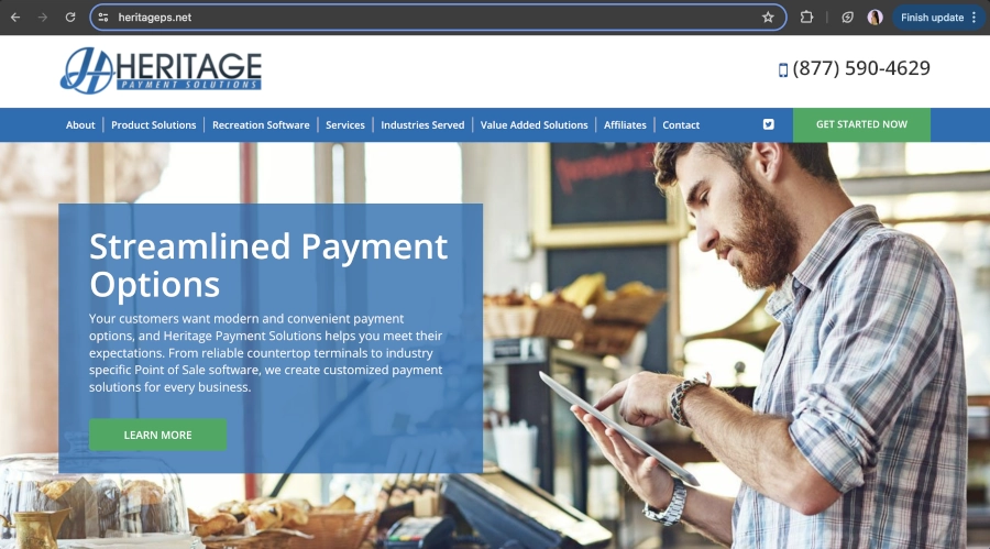 Screen Capture of Heritage Payment Solutions Homepage