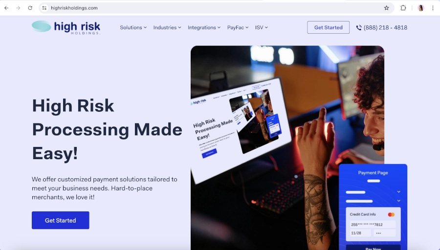 Screen Capture of High Risk Holdings Homepage