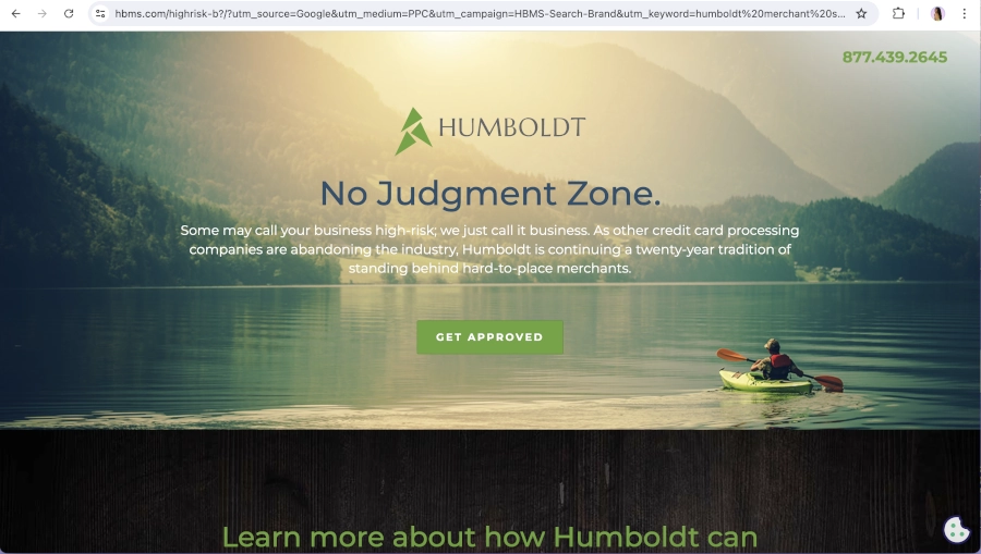 Screen Capture of Humboldt Merchant Services Homepage