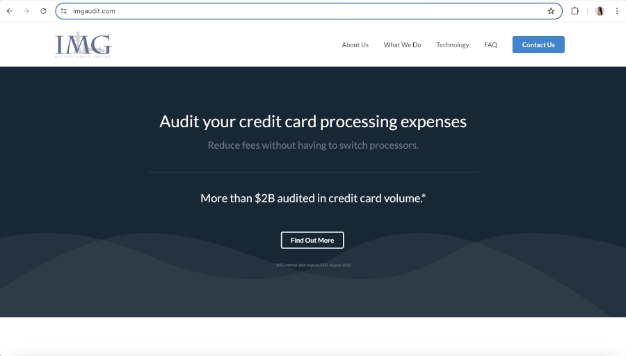 Screen Capture of IMG Merchant Services Homepage
