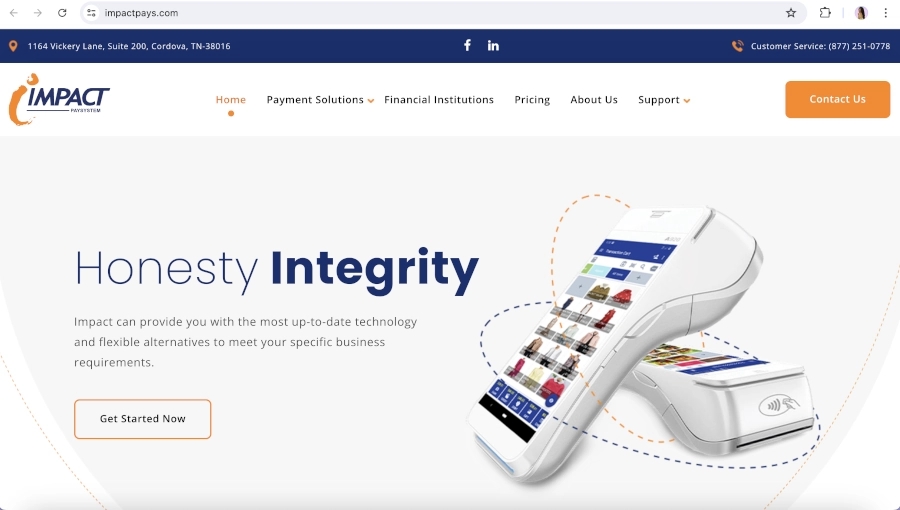 Screen Capture of Impact PaySystem Homepage