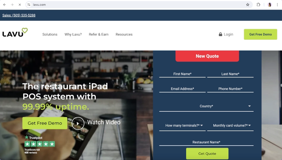 Screen Capture of Lavu Homepage
