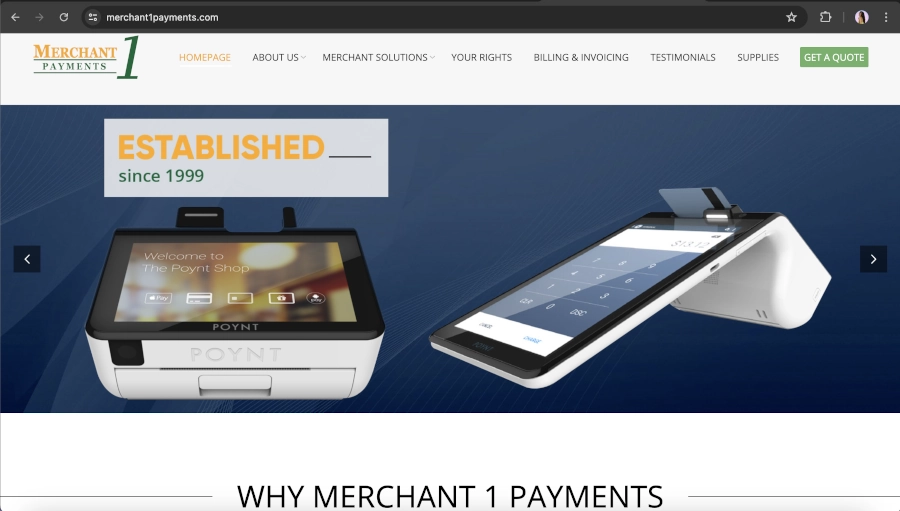 Screen Capture of Merchant 1 Payments Homepage