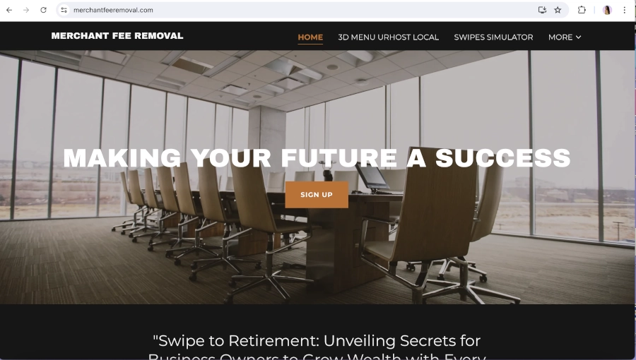 Screen Capture of Merchant Fee Removal Homepage