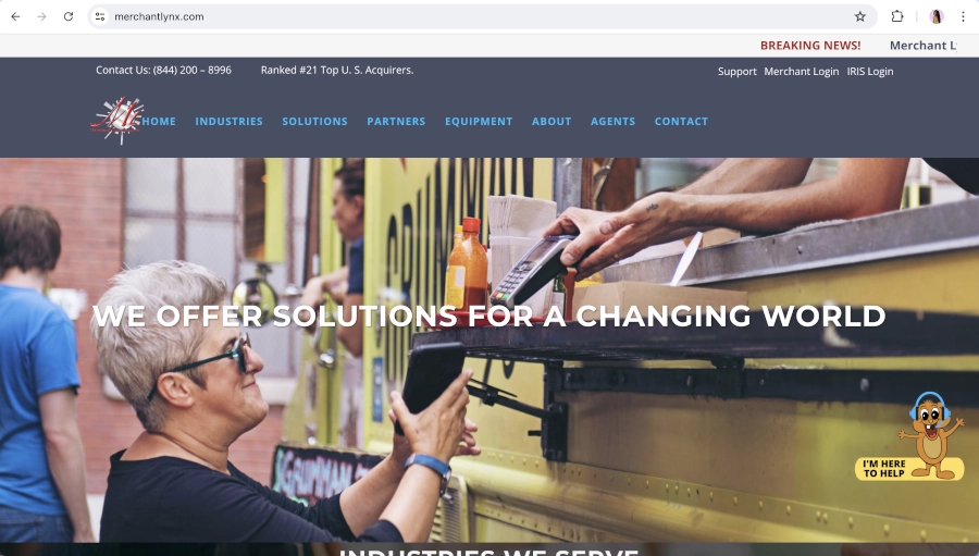 Screen Capture of Merchant Lynx Homepage
