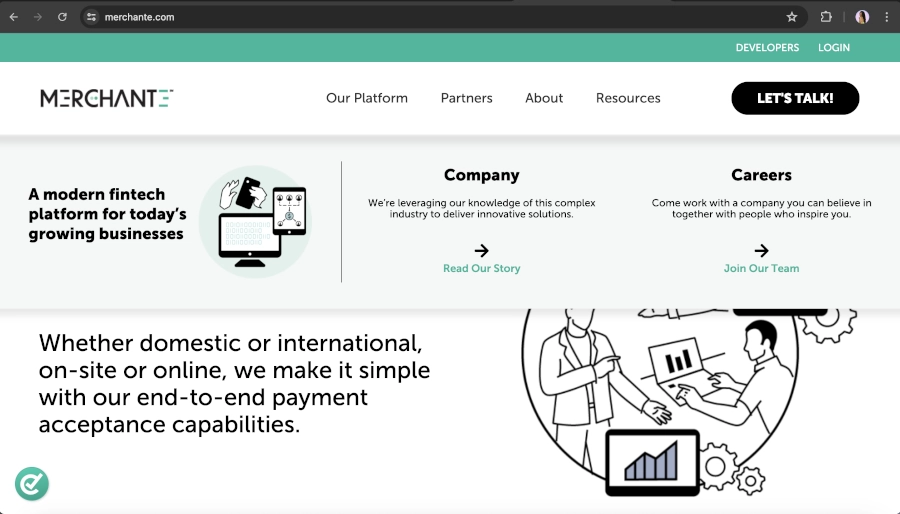 Screen Capture of Merchant e-Solutions Homepage