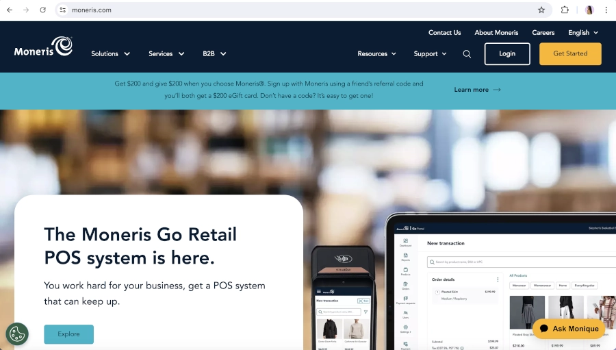Screen Capture of Moneris Homepage