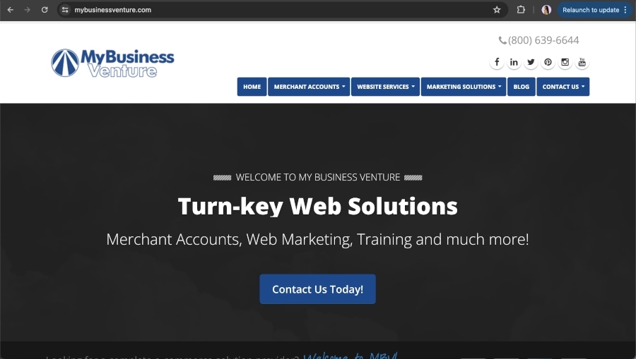 Screen Capture of My Business Venture Homepage