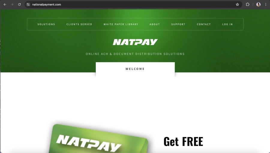 Screen Capture of National Payment Corporation Homepage
