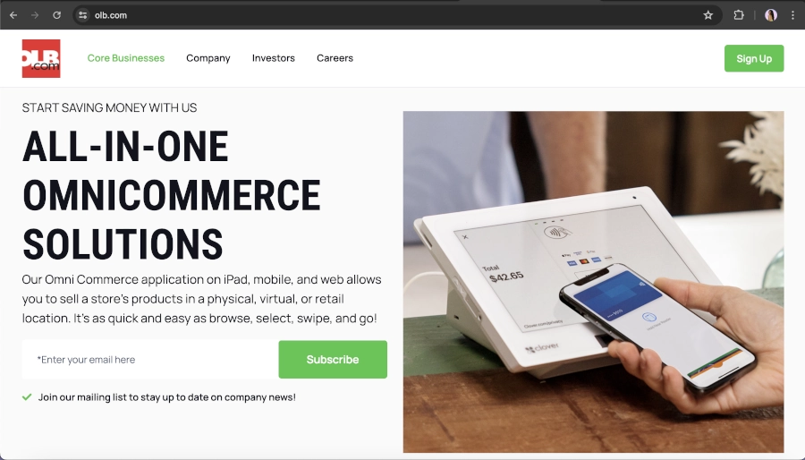 Screen Capture of OLB Group Homepage