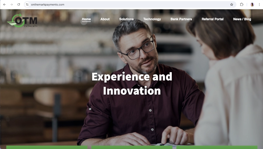 Screen Capture of On The Mark Payments Homepage