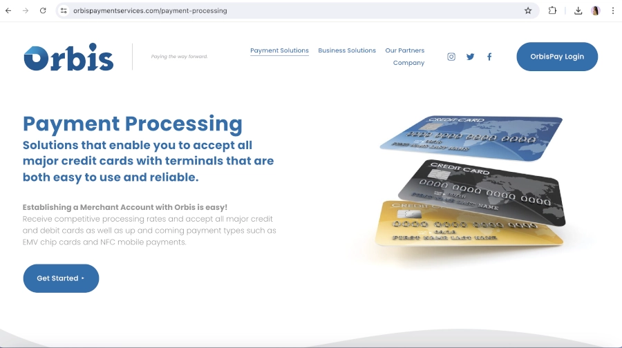 Screen Capture of Orbis Payment Services Homepage